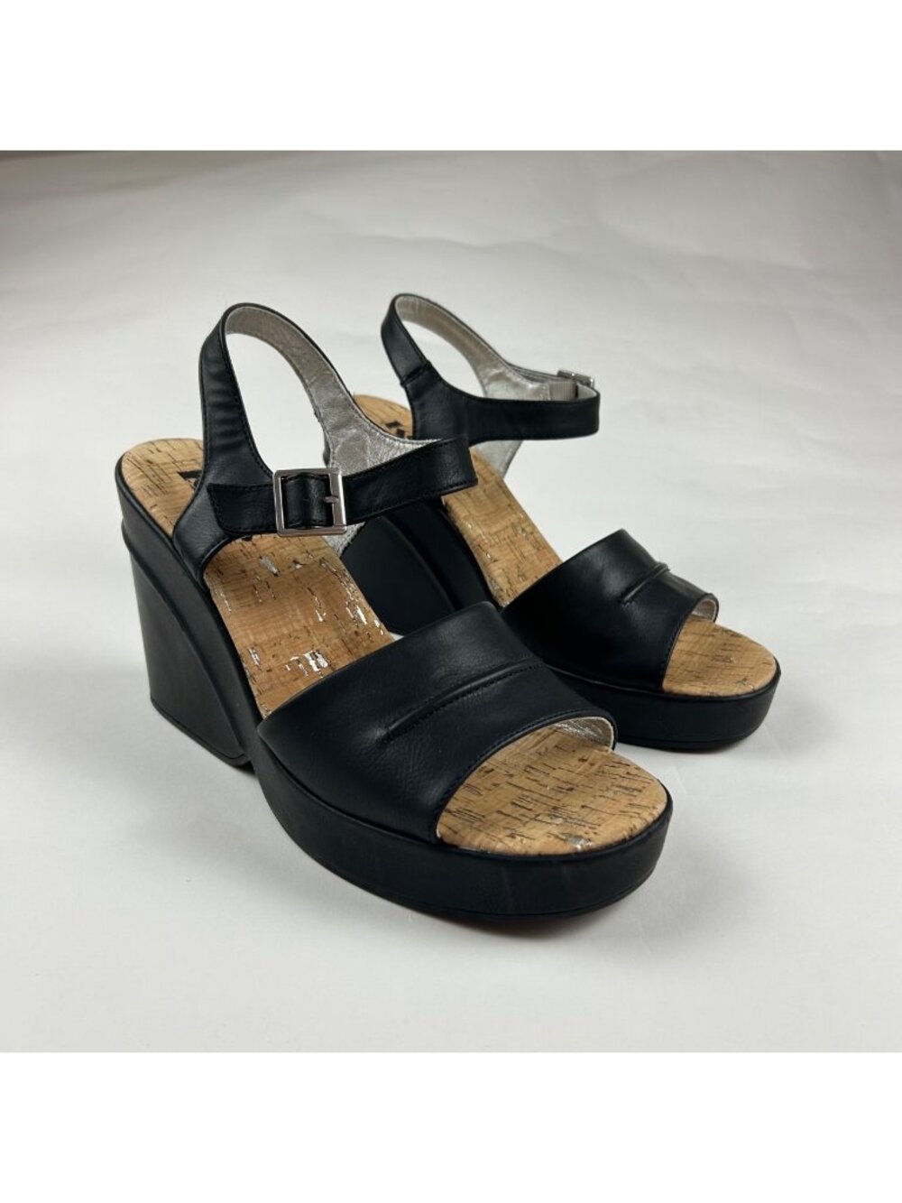 Kork's Black Bardot Ankle Strap Wedge Sandal 11